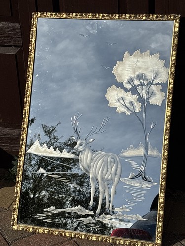 Vintage etched glass mirror - vintage,