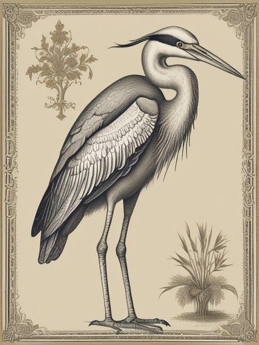 Heron vintage botanical - heron,