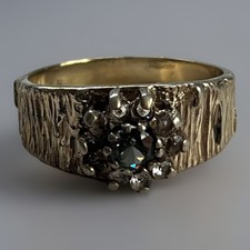 Sterling Silver Aquamarine Ring 3.3g Vintage Cluster Bark Effect Spinel Size M.5