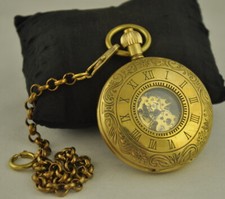 Half Hunter Vintage Mechanical Pocket Watch Antique Skeleton Analog With Chain
