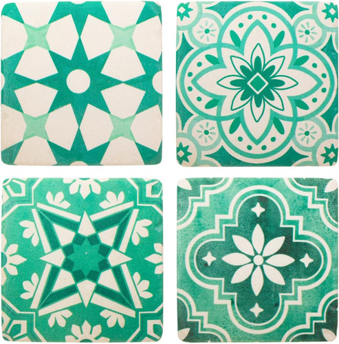 Green tile coasters set of - coasters,