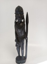 Hand-Carved African Tribal Warrior Figurine Wooden Sculpture 33cm Tall
