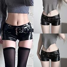 UK Womens Shorts Low Rise Short Pants PU Leather Hot Solid Color Dancewear Raves