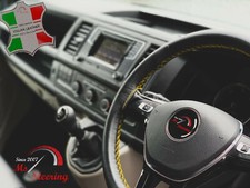 FITS DODGE RAM SRT-10 04-06 BLACK LEATHER STEERING WHEEL COVER | YELLOW STITCH
