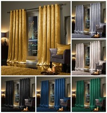 Crushed Velvet Blackout Curtains Eyelet Ring Top Ready Made Lined Pair Curtains