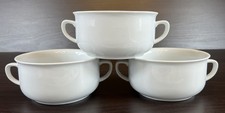 3 Williams Sonoma Everyday White Porcelain 4 3/4” Flat Cream Soup Bowls Handled