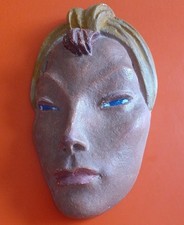 Vintage Retro 40-50s Chalkware Plaster Wall Plaque Woman Lady Head Face Original