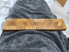 Vintage Wooden Cribbage Board – Handmade Chevron Inlay – Retro Crib Board