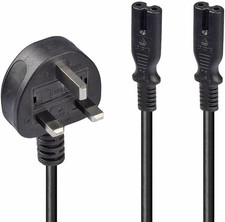 LINDY 2.5m UK Mains 3 Pin Plug to 2 x IEC C7 Splitter Power Cable/Figure 8 Lead
