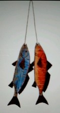 2 HANGING FISH 2D (Flat) rustic Vintage Wooden WALL HANG Decor see Pics Sweet 