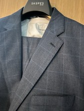 Men’s Skopes 48R Tailored Fit Jacket Blue Check And 40R Trousers Shirt 17.5 Tie