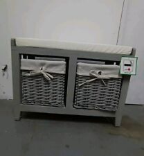Lincoln 2 Seater Storage Basket Bench Wicker Grey/White
