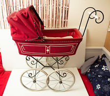 RED PRAM VINTAGE RETRO TOY 4 DOLLS # PROP # METAL & WOODEN # READ DESCRIPTION