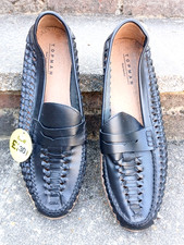 BNWT Topman Black Leather woven penny loafer slip on smart casual shoes 9 VGC