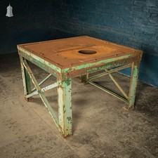 Industrial Machine Base, Steel Workshop Table with Distressed Rusty Green Paint 