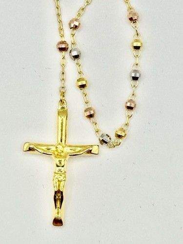 Tri color gold rosary necklace - tri-color,