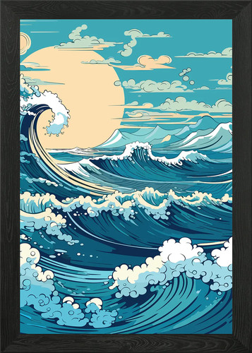 Massive waves japanese - waves, framed