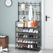 Large 3/4/5 Tiers 8 Hooks Coat Hat Stand Metal Shoe Rack Shelf Hanger Black Room