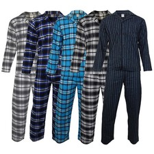 Mens Pyjamas Flannel Brushed Cotton Check Stripe Pyjama Set PJS Sizes S  2XL 3XL
