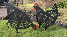 Set 2 Black Hens Metal Garden