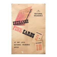 Original Ministry of National Insurance poster, c. 1950, Exchange pink cards