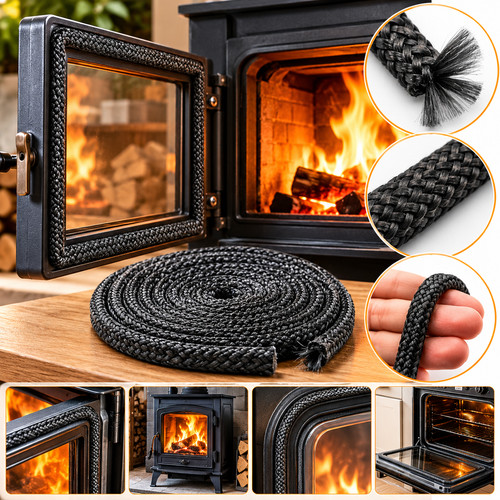 Black stove fire rope door - black,