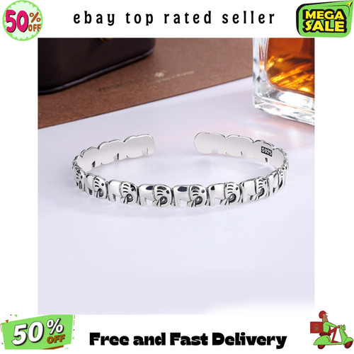 Silver elephant cuff bangle - silver,