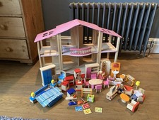 Wooden Dolls House with Furniture and Family Children's Toy