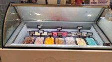 Commercial ice-Cream Display Freezer, On Wheels, Front cover, Freezer, Storage.