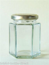 X 72 8oz /196ml HEXAGONAL GLASS JAM JARS HONEY PRESERVE CHUTNEY PICKLES CANDLE 