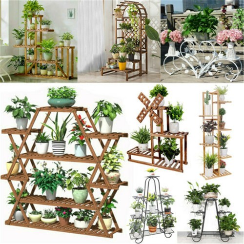 Wood bamboo metal plant stand - wood/bamboo/metal,