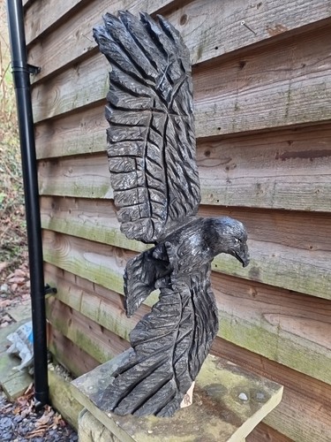 Chainsaw carved flying crow - carved,