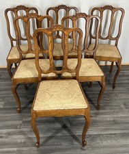Chairs Vintage French Louis XVI Style Oak Upholstered Set of 6 Carved LOT 4401