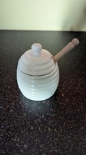 White Porcelain Hive Honey Pot, with Dipper