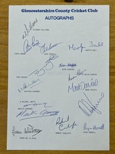 Hand Signed A4 Sheet - Gloucestershire County Cricket Club 1994 - 15 signatures
