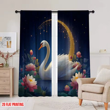 Window Curtains Polyester Elegant Swan & Moon Print Home Curtains All Sizes