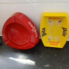Vintage Pub Tuborg Lager Heavy Duty Red Plastic Ashtray + Holsten pils 