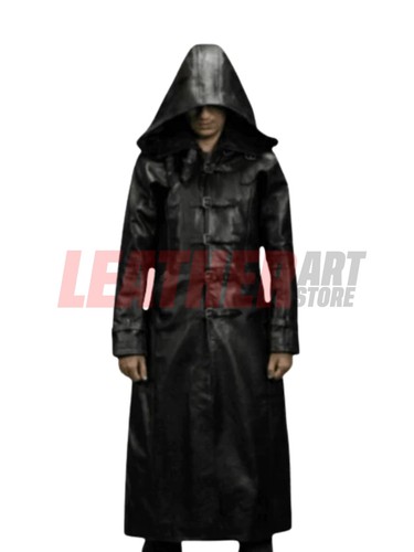 Leather trench coat hooded - leather,