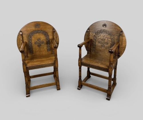 Pair oak monks - pair, chairs