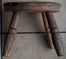 Vintage old rustic wooden milking stool, small weathered 8" original