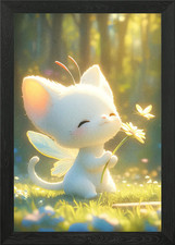 Cute Fairy Cat Flower Framed