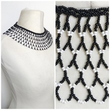 Black,​ White Zulu Beaded Web Net Pattern Statement Necklace