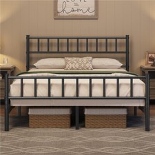 4ft6 Double Metal Bed Frame w/ Headboard&Footboard Solid Slatted Bedstead Black