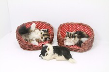 Real Rabbit Fur Realistic Kittens in Wicker Basket JOB LOT 3 See Photos * Used