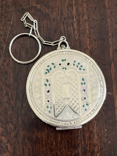 Vtg silver chatelaine compact - vtg,