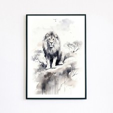 Lion Landscape Watercolour Ink
