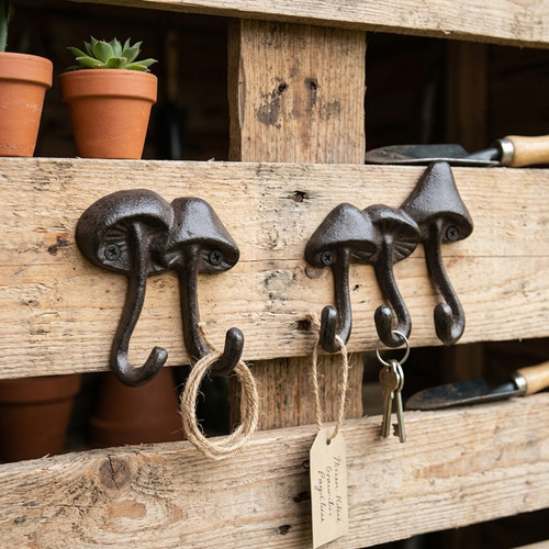 Cast iron mushroom wall - iron, hooks