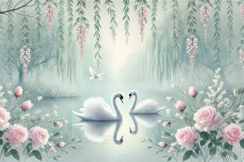 Swans swimming lake flower - swimming,