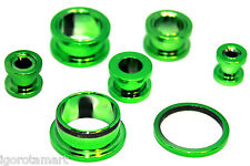 2X GREEN DRUM ACRYLIC FLESH TUNNEL EAR PLUG STRETCHER EXPANDER FLARED PLUGS