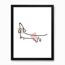 Dachshund Cute Dog - Line Art Art P Framed Wall Art Poster Canvas Print Picture